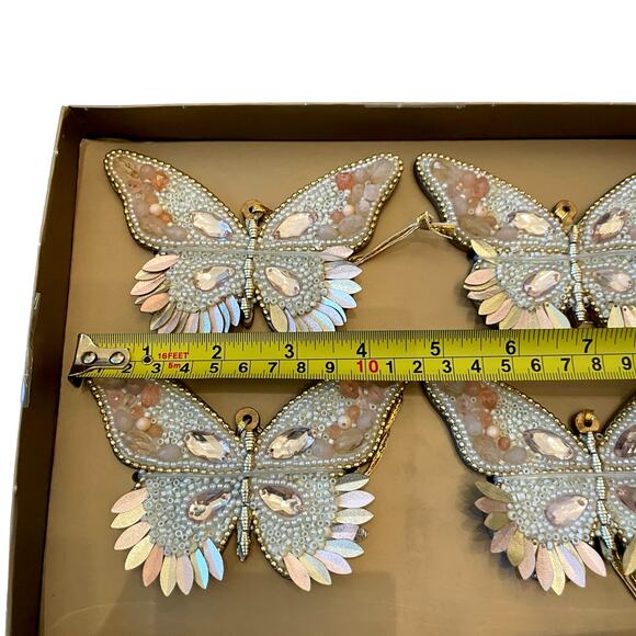 34th & Pine Beaded Butterfly Ornaments Set of 4 Iridescent Pink Holiday Glam NEW - Picture 8 of 13